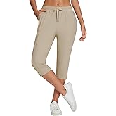 baleaf Women's Yoga Capris Pants with Pockets Lightweight UPF50+ Drawstring Waist Petite Athletic Sweatpants Casual Summer