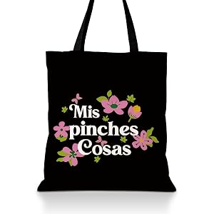 MOCHPEN Funny Spanish Canvas Tote Bag, Mis Pinches Cosas, Reusable Retro Shoulder Bag, Sarcastic Carryall for Daily Shopping
