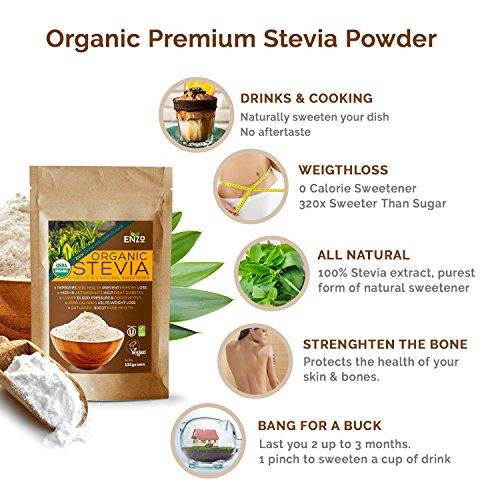 Organic Stevia Powder 125g 44oz 3125 Servings Premium Usda Certified