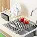 SANNO Over The Sink Multipurpose Roll-Up Dish Drying Rack,Dishes Drying Holder Stainless Steel Sink Drainer, Heat Resistant Mat with Lid Organizer,Black Utensil Silverware Storager