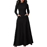 ZOCANIA Turtleneck Maxi Dress Womens Long Sleeve Waist-Hugging A Line Dress Muffler Neck Floor Length Sweatshirt Long Dress