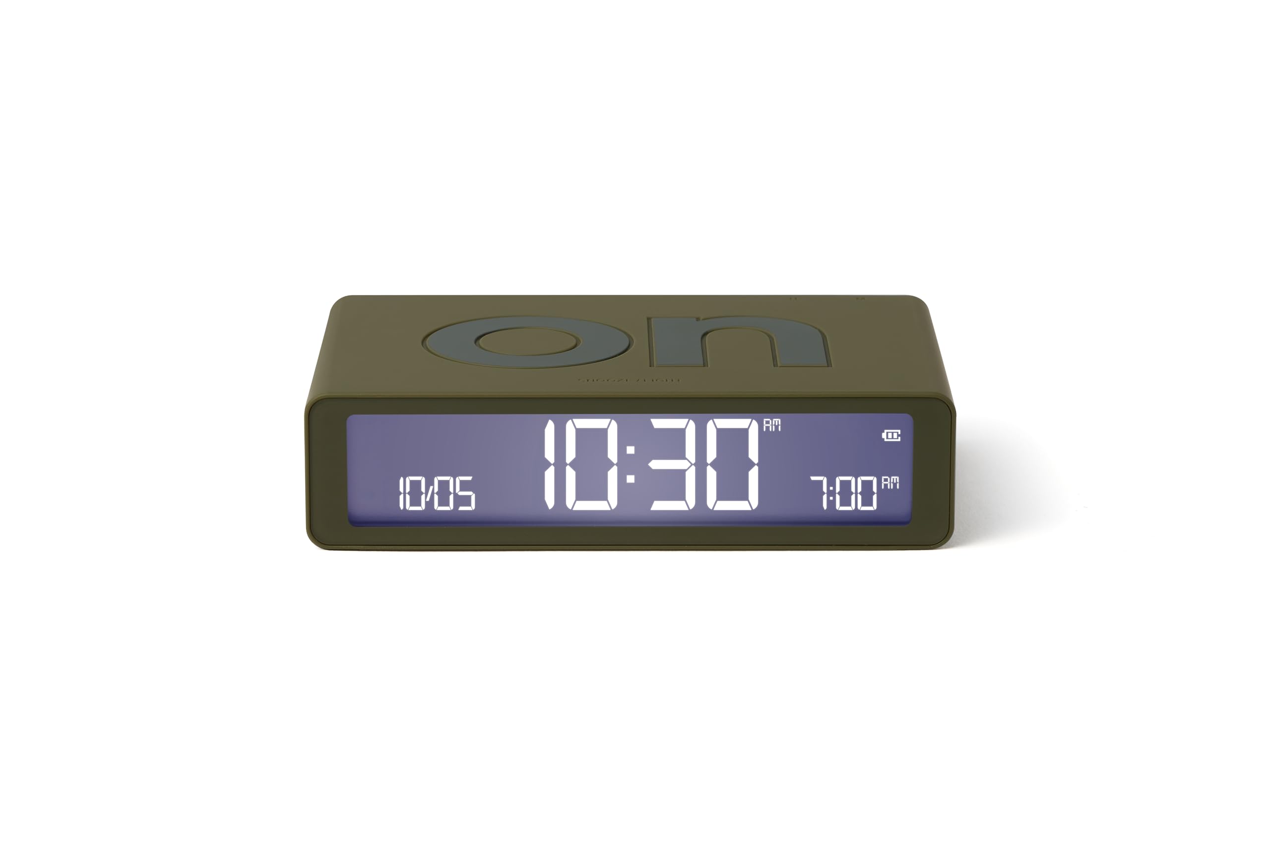 Lexon Flip Classic Digital Alarm Clock with Reversible On/Off Faces, Rechargeable bedside clock with LCD display, Touch Sensor for Snooze & Light function - Kakhi