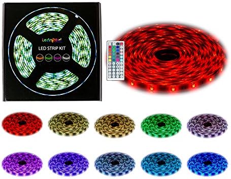 Ledmittel 24V SMD 5050 Waterproof 32.8 Ft (10M) 300leds RGB Color LED Strip Lights Kit with 44 Keys IR Remote Controller and Gift Box for Decoration, Home, Kitchen, Bedroom, Pool, Car, Garden, Boat