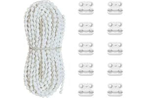 Antfly 10 Meters (32.8 Feet) Roller Blind Bead Chain Cord Roman Venetian Honeycomb Vertical Shade Blind Cord with 10 PCS Connectors for Roller Blind Replacement Parts White (Thickened Version)