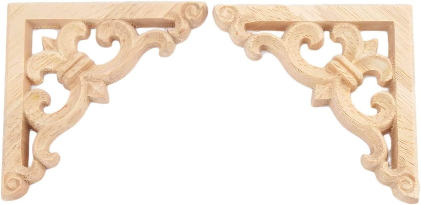 MUXSAM 2Pcs Wood Carved Appliques Onlays Embellishments for Furniture,3 1/4