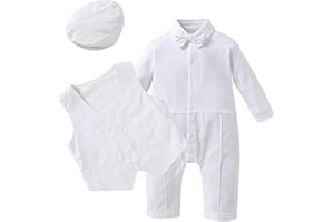 HOSUKKO Baby Boy Suit, One-Piece Romper & Vest & Beret & Bowtie (0-24 Months)