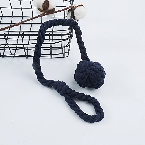 BUZIO 2 Pieces Hand Knitting Blackout Curtain Rope Cord Rural Cotton Tie Back, Navy Blue - Thumbnail 2