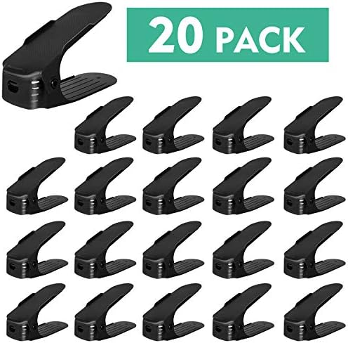 HEMBOR Shoe Slots Organizer, 3 Step Adjustable Footwear Rack Holder, Double Layer Space Saver Storage Stacker, Suitable for Men’s Women’s High Low Shoes for Home Closet Indoor (20 Pack) (Black)