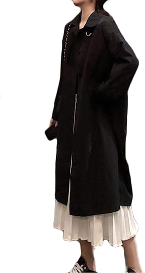 Amazon フッカツ レディース トレンチコート チェスターコート ジャケット アウター ロング丈 通勤コート ゆったり カジュアル 定番 薄手 春夏 折り襟 おしゃれ ブラック コート ジャケット 通販