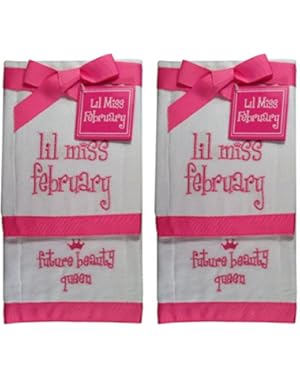 Lil Miss February Future Beauty Queen Baby Burp Bib Cloth Cotton Towel - 2 Sets of 2