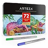 ARTEZA Fineliners Fine Point Pens, Set of 72 Fine Tip Markers with 0.4mm Tips & Sure Grip Ergonomic Barrels, Brilliant Assorted Colors for Coloring, Drawing & Detailing + Sturdy Metal Storage Case