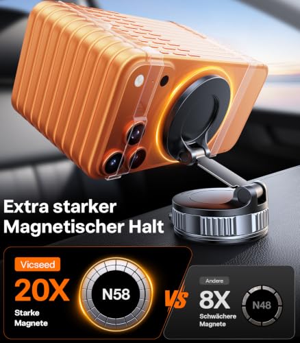 VICSEED Military Mobile Phone Holder Car Magnet for Magsafe Car Mount [36 kg Nano Vacuum Suction Cup & N58 Magnet] 360° Rotatable, Magnetic Car Mobile Phone Holder, Car Holder for All Mobile Phones