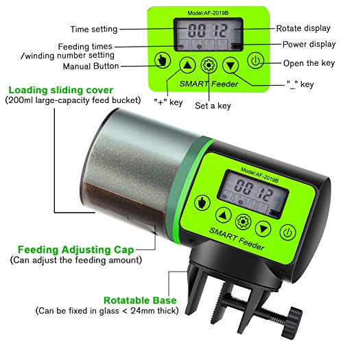 ShinePick Automatic Fish Feeder Moisture-Proof Fish Food Dispenser Battery-Operated Intelligent Timer Auto Feeder for Turtle Pond Aquarium and Fish Tank
