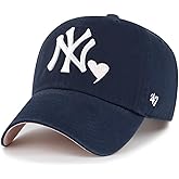 47 Brand MLB New York Yankees Navy Pink Unisex Heart Icon Clean Up Adjustable Baseball Cap Dad Hat Adult One Size Fits All