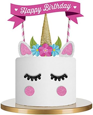 Unicorn Cake Topper Birthday Decoration Gold Pink Glitter Party Supplies Favor