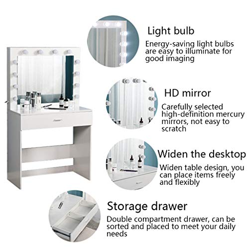 Large Vanity Makeup Mirror with Lights, Makeup Vanity Dressing Table Dresser Desk with Large Drawer, Detachable 10X Magnification Hollywood Mirror, Sent from USA (White) - Image 6