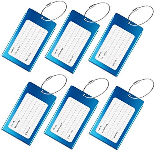 Luggage Tags, WeBravery Suitcase Labels Business Card Holder Travel Bag ID Metal Luggage Tag (6Pack-Blue)