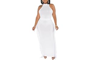 YUEWOO 2 Piece Outfits for Women Sexy Crop Top Ruched Bodycon Maxi Dresses Fringe Skirt Sets Night Club Jumpsuits