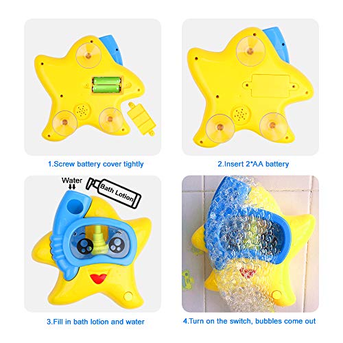 Baby Bath Toys Bubble Machine Bathtub Toys Starfish Bubble Maker for Toddler Kids 6-12 Months 1 2 3 4 5 6 Years Old Boys Girls Make Happy Bubble Bath Time Gift Choice