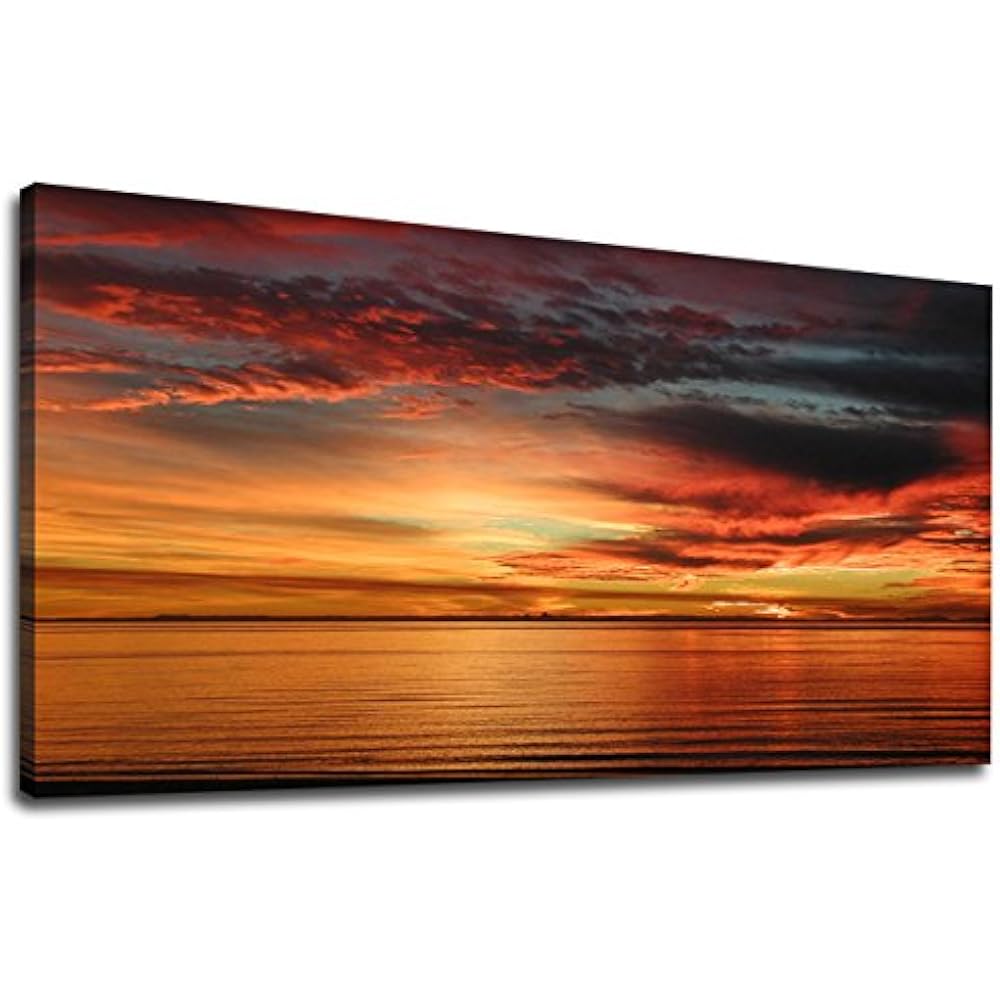 Canvas Wall Art Peaceful Sunset Ocean Beach Panoramic Fall Sea Scenery Painting eBay