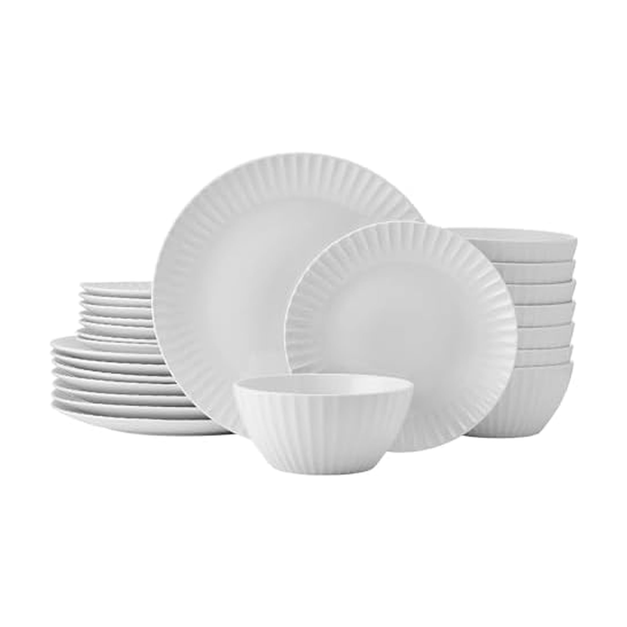 Pfaltzgraff Fluted Grace 24 Piece Porcelain Plate and Bowl Dinnerware Set