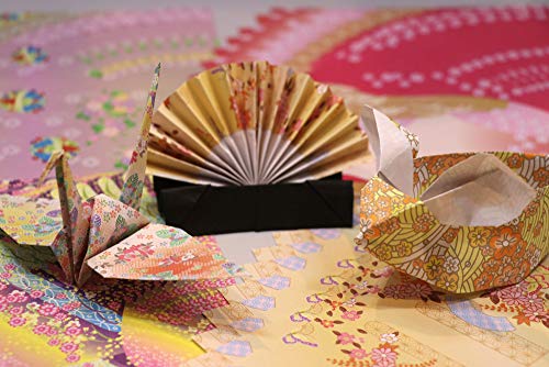 Japanese Origami 5.9inch Fancy Folding Paper Chiyogami 12 Designs 300 Sheets with Origami Box (3 Pack & Box)