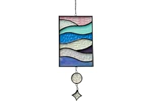 Stained Glass Window Hanging Handcrafted Suncatchers Gifts for Christmas for Windows Hanging Decor Beautiful Wave Design Stained Glass Panels to Catch The Warmth of Suns ReeGii