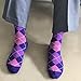 Mid Calf Crew Dress Socks, SUTTOS Men's Custom Elite Casual April Fool's Day Fun Purple Argyle Jacquard Plaid Cotton Knit Dress Causal Party Socks Easter Day Gift Wedding Groomsmen Party Dress Socks,8 Pairs