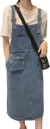 Bscool デニム サロペット スカート レディース オーバーオール ゆったり デニムワンピース ロング丈 ジャンパースカート 韓国 オールインワン ファッション 可愛い オールインワン 通販 Amazon