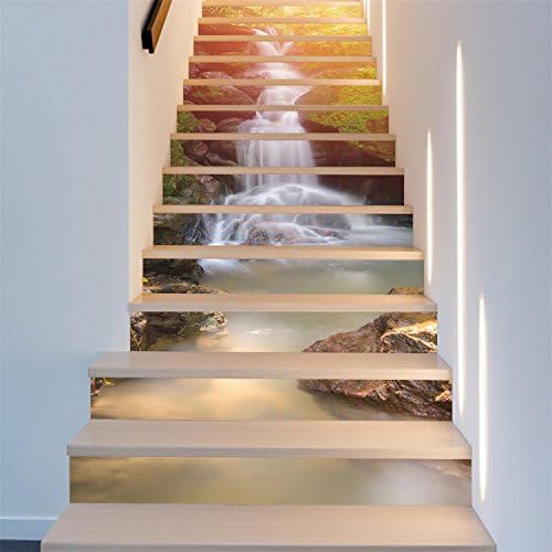 VancyTop 7.1x39.4 13PCS/Set Fashion Home Decoration Waterfall Sunrise Removable Stair Mural Decals Easy to Apply