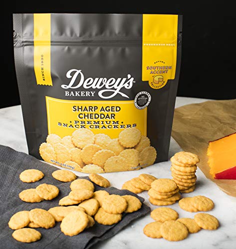 Dewey's Bakery Sharp Aged Cheddar Crackers | Baked in Small Batches | Simple, Clean Ingredients | Southern Inspired Recipe | 6 oz (Pack of 4)
