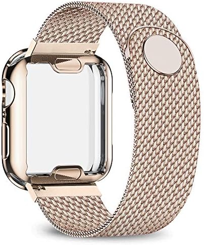 jwacct Stainless Steel Bands Compatible with Apple Watch Band 38mm 40mm 42mm 44mm - with Full Screen Protector for iWatch Series 5/4/3/2/1 - Adjustable Metal Magnetic Strap in 8 Classy Colors