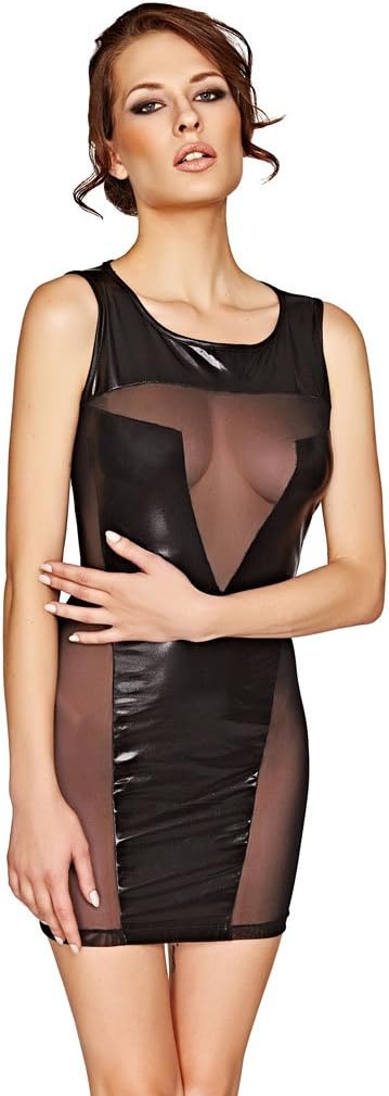 Mio Sexy Calypso Coffee Black Wet Look Dress B4014 L/XL