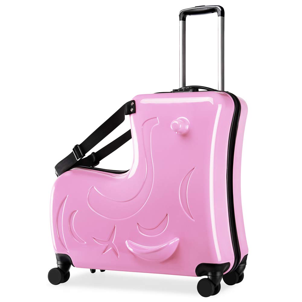 AO WEI LA OW Duffel Bag for Kids Ride-On Suitcase Carry-On Luggage with Wheels suitcase fits to kids aged 6-12 years old (Pink, 24 Inch).
