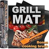 Grill Mat By D&S Group - Set Of 3 BBQ Grilling Mats For All Types Of Grills – Grill Mats -Heat Resistant Barbeque Topper With Nonstick Surfaces – Super-Thin Grill Cooking Pad – Silicone Brush Included
