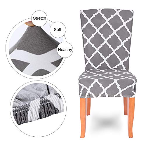SearchI Dining Room Chair Covers Slipcovers Set of 6, Spandex Fabric Fit Stretch Removable Washable Short Parsons Kitchen Chair Covers Protector for Dining Room, Hotel, Ceremony (Gray, 6 per Set)