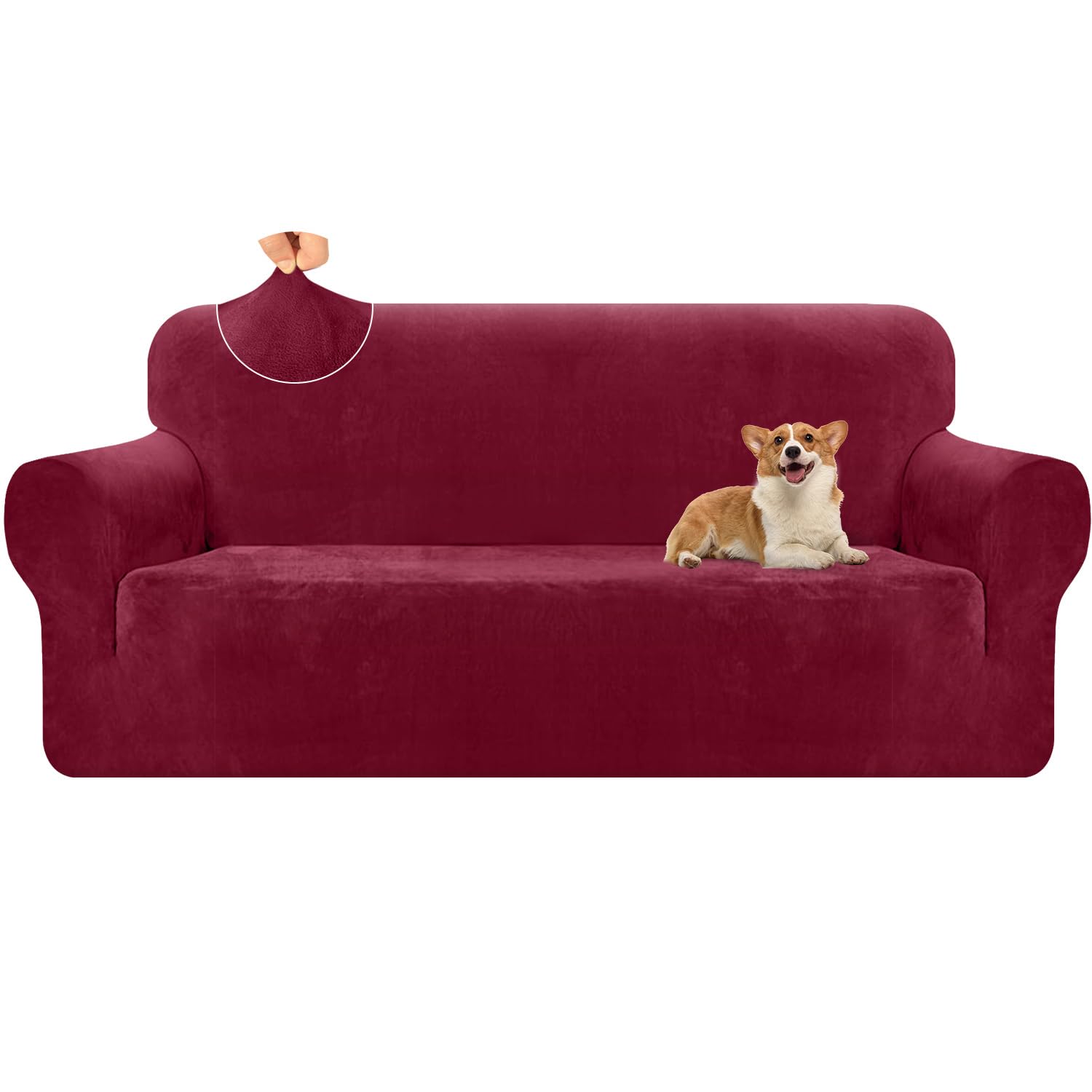 Granbest Premium Thicken Plush Velvet Sofa Cover 3 Seater High Stretch Couch Cover Super Soft Sofa Slipcover Luxury Furniture Protector for Pets and Kids (3 Seater, Wine Red)