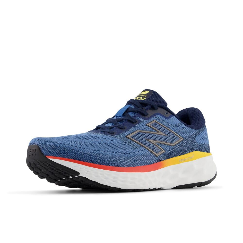 New Balance Men’s Fresh Foam X EVOZ V4 Running Shoe, Sea Stone/Nb Navy/Clementine, 7 M