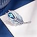 Merdia Brooches Pin for Women Bridal Glittery Crystal Feather Brooch Blue