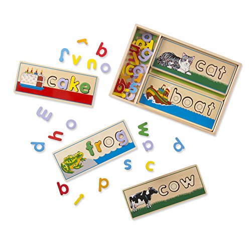Melissa & Doug See & Spell Wooden Educational Toy With 8 Double-Sided Spelling Boards and 50+ Letters