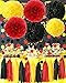 Yellow Black Red Birthday Decorations/ Tissue Paper Pom Pom Tassel Garland Baby Shower