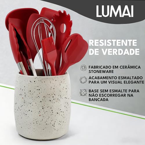 LUMAI Vaso de Cerâmica Salpicado Esmaltado Stoneware - Pote Porta Utensílios, Flores, Plantas e Organização de Acessórios Bancada Cozinha, Decoração Sala Mesa