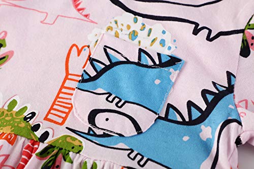 BIBNice Little Girls Casual Dress Toddler Summer Short Sleeve Dresses Printed Dinosuar 6-7Y - Thumbnail 4