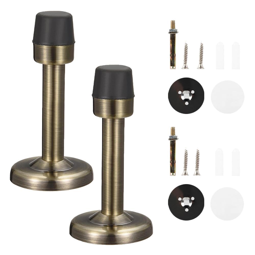 2 Pack Door Stoppers, Bronze Stainless Steel Wall Protector Home Door Stops with Rubber Buffer Bumper for Sound Dampening