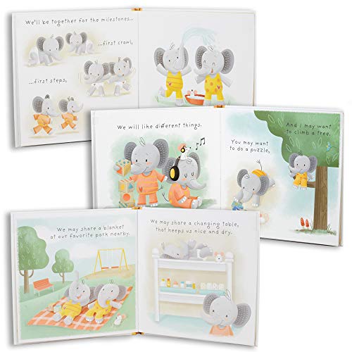 we are twins - juego de regalo doble para bebés y niños pequeños - incluye libro de recuerdos y juego de 2 sonajeros de elefante de felpa para niños y niñas. perfecto para bebés recién nacidos - baby shower - cumpleaños de niños pequeños - navidad