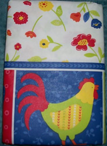 Bordered Chicken and FLowered 52 x 70 inch Peva Tablecloth