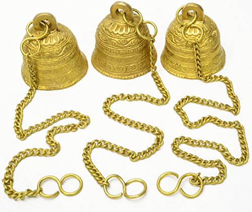 Brass Engraved Decorative Bell With Hanging Chain India Vintage Style