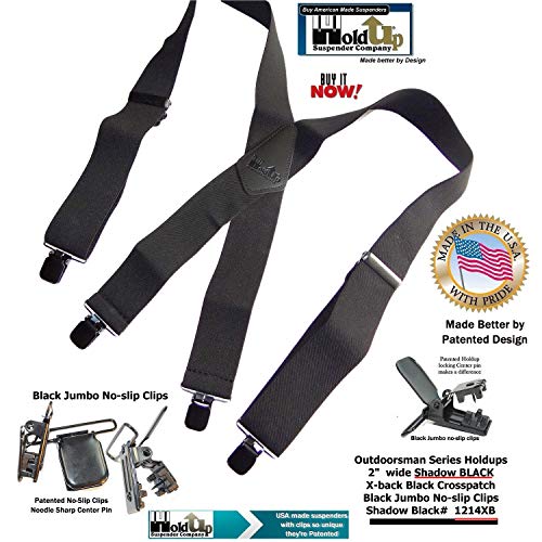 Holdup 2" Wide Outdoorsman Series Shadow Black Suspenders for Men with Patented "No-Slip" Metal Clips - Thumbnail 7