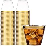 Syllux 100 Gold Rimmed Plastic Cups, 9 Oz., Wedding Disposable Cups
