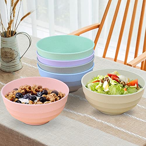 Wheat Straw Bowls Set 60 OZ Unbreakable Large Cereal Bowls Set of 6